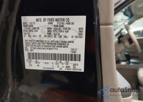 2012 Ford Escape Xlt z USA, uszkodzony, nr VIN 1FMCU9DG0CKB91713